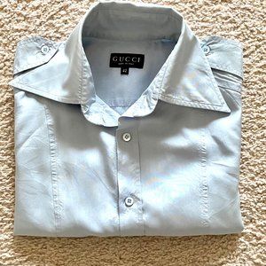 Authentic GUCCI Blue Grey Button Down SILK Shirt Size 42